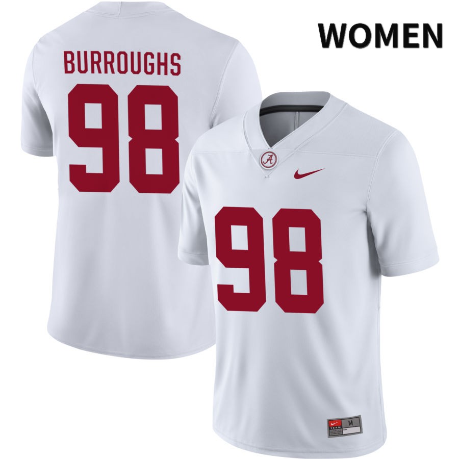 Alabama Crimson Tide Women's Jamil Burroughs #98 NIL White 2022 NCAA Authentic Stitched College Football Jersey UG16W24FU